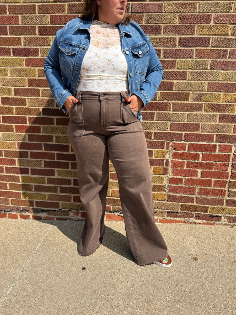 Plus Judy Blue Brown Wide Leg Jeans