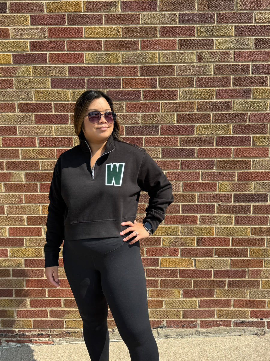 Black Crop 1/4 Zip Wolves Sweatshirt