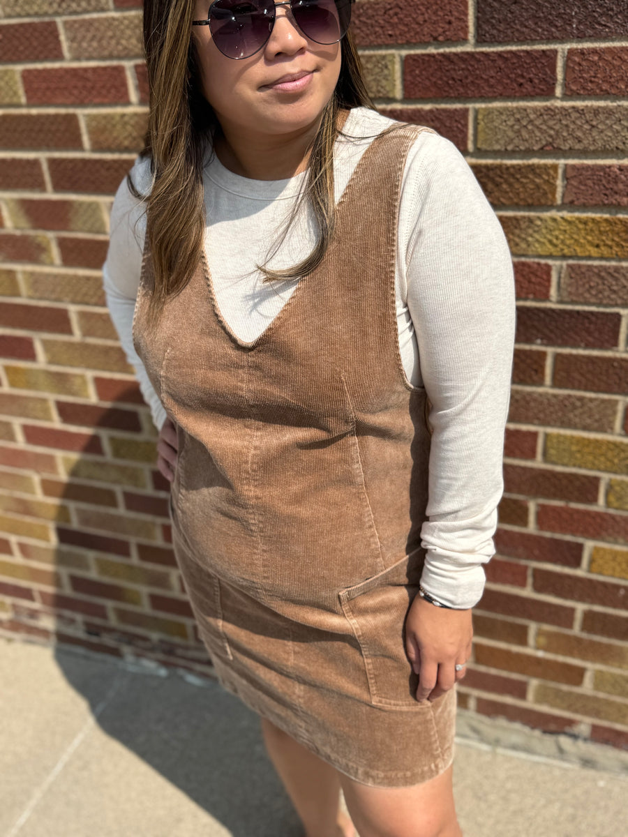 Snow Wash Corduroy Pinafore Overall Dress