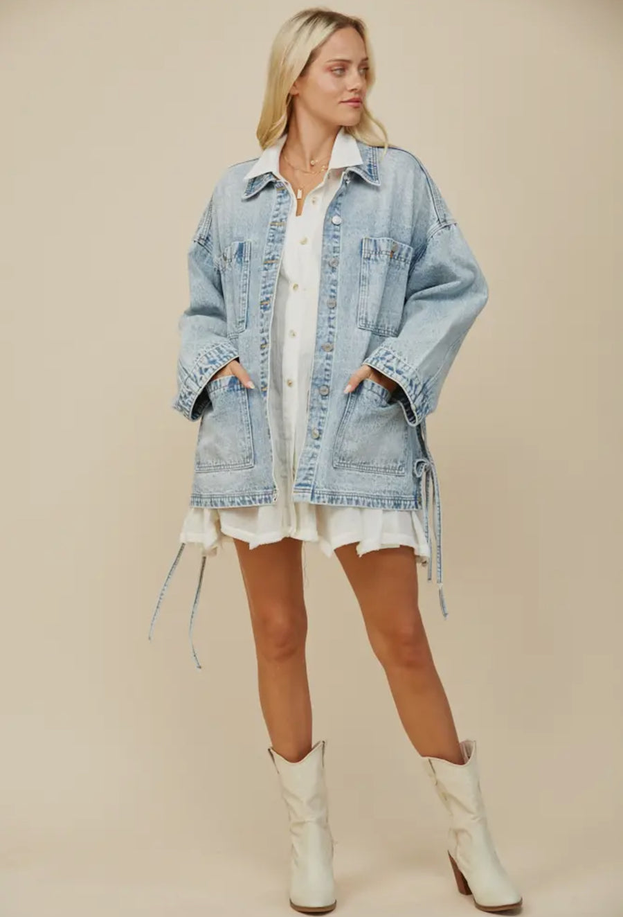 Side Tie Oversized Denim Jacket