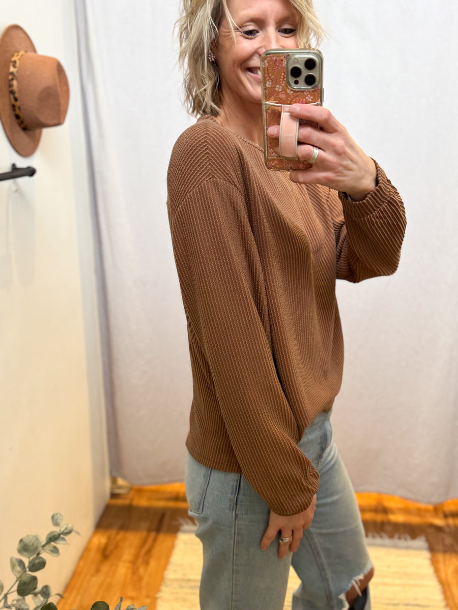 Corded Knit Long Sleeve Top