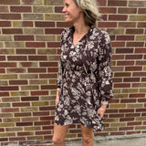 Front Tie Puff Long Sleeve Floral Mini Dress