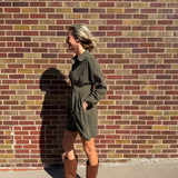 Button Up Corduroy Waist Tuck Dress