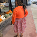 Long Sleeve Patchwork Floral Flared Mini Dress