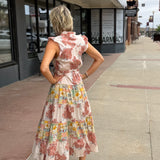 Sleeveless V Neck Ruffle Floral Dress
