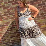 Plus Mixed Floral Tiered Midi Dress