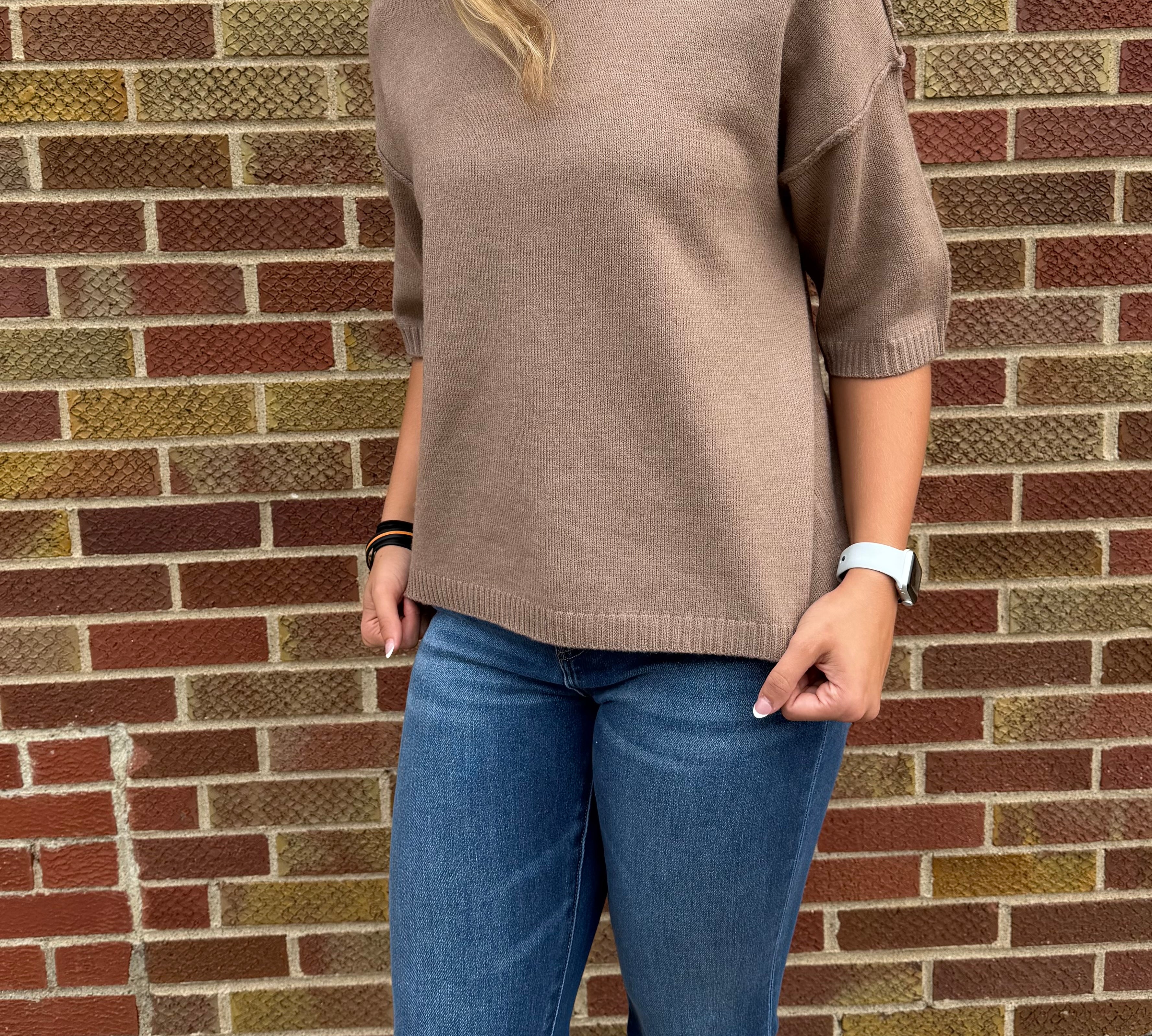 Soft Knit Short Sleeve Sweater Top