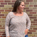 Plus Thermal Floral Button Henley LS