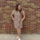 Leopard Ruffle Sleeve Dress w/Wave Trim