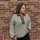 Slub Knit & Stripe Collared Top