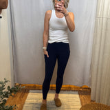Nylon Ribbed Leggings w/Side Pocket