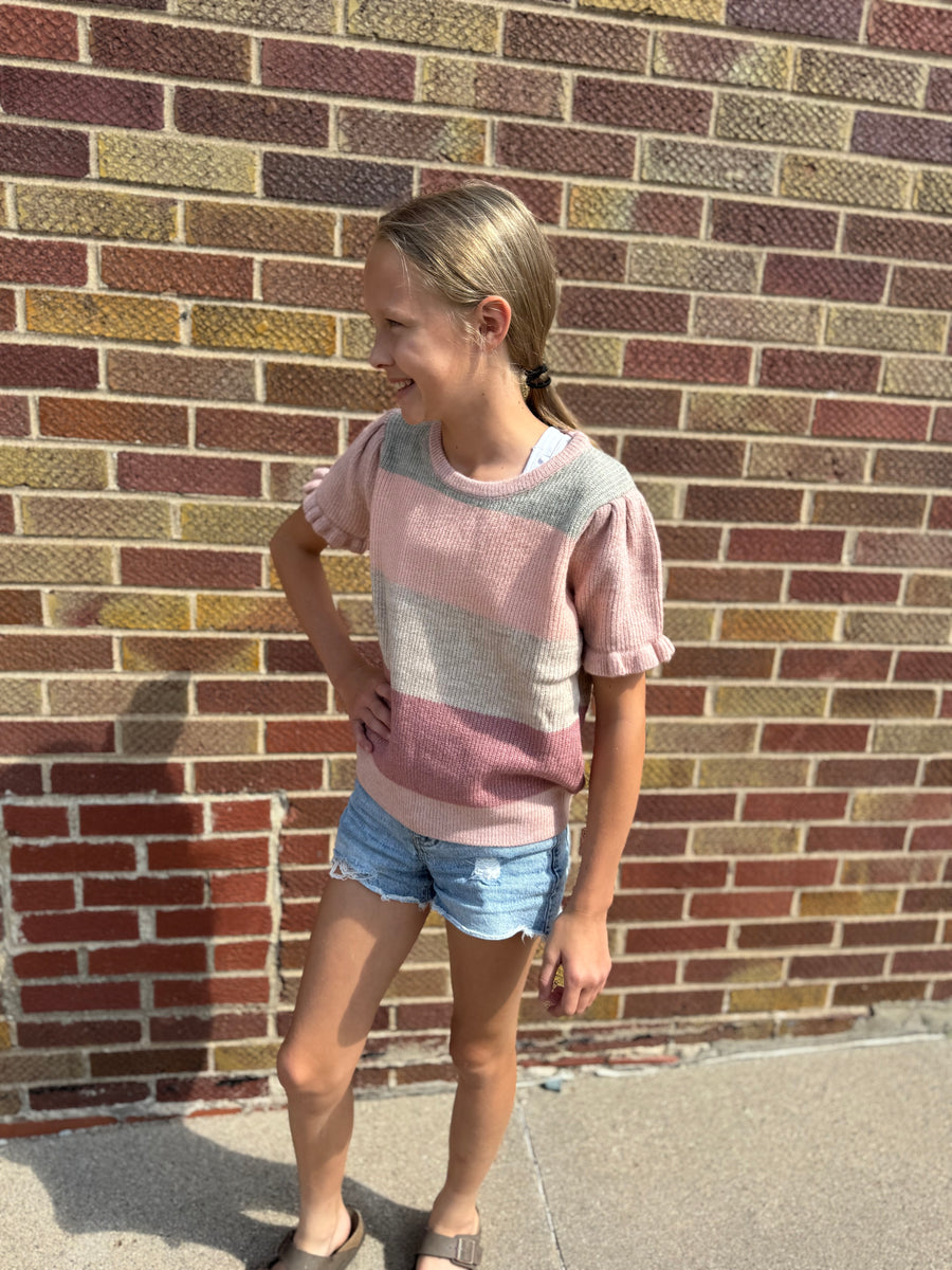Girls Puff Sleeve Cropped Sweater