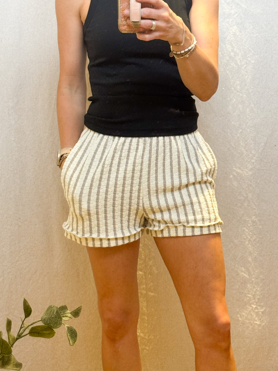Textured Striped Casual Shorts
