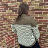 Slub Knit & Stripe Collared Top