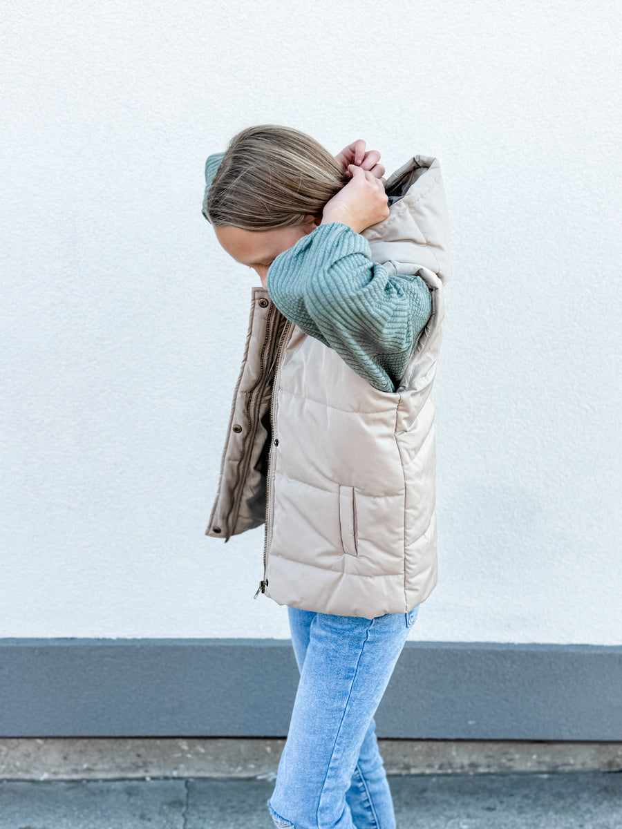 Girls Brushed Ribbed Puff Sleeve Knit Top