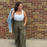 Plus Woven Stripe Elastic Smocking Pants
