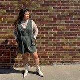 Olive Corduroy Pleated Romper