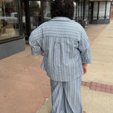 Plus Striped Linen Wide Banded Pants