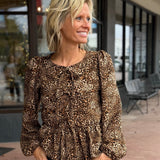 Leopard Print Puff Sleeve Top w/Bow