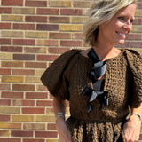 Textured Peplum Top w/Front Tie