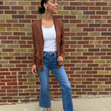 Long Sleeve Open Front Cardigan w/Patch Detail