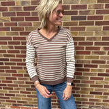 Stripe French Terry V-Neck Sweater