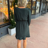 Round Neck Long Sleeve Grid Mini Dress