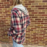 Berry Plaid Shirt w/ Hoodie & Front Pockets