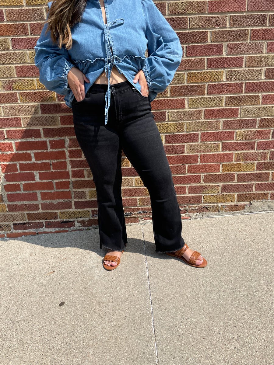 Black Mid Rise Super Soft Crop Flare Vervet Jeans