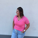 Plus V-Neck Short Sleeve Fitted Top