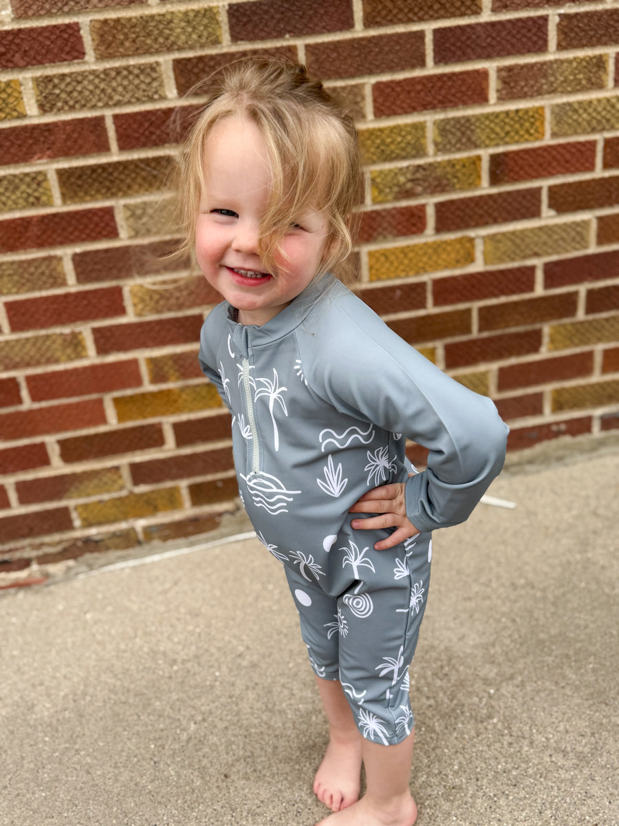 Kids Palm Tree Long Sleeve Swimsuit