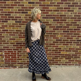 Vintage Navy Plaid Maxi Skirt