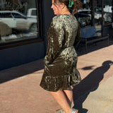 Plus Velvet Babydoll Dress w/ Puff Sleeve