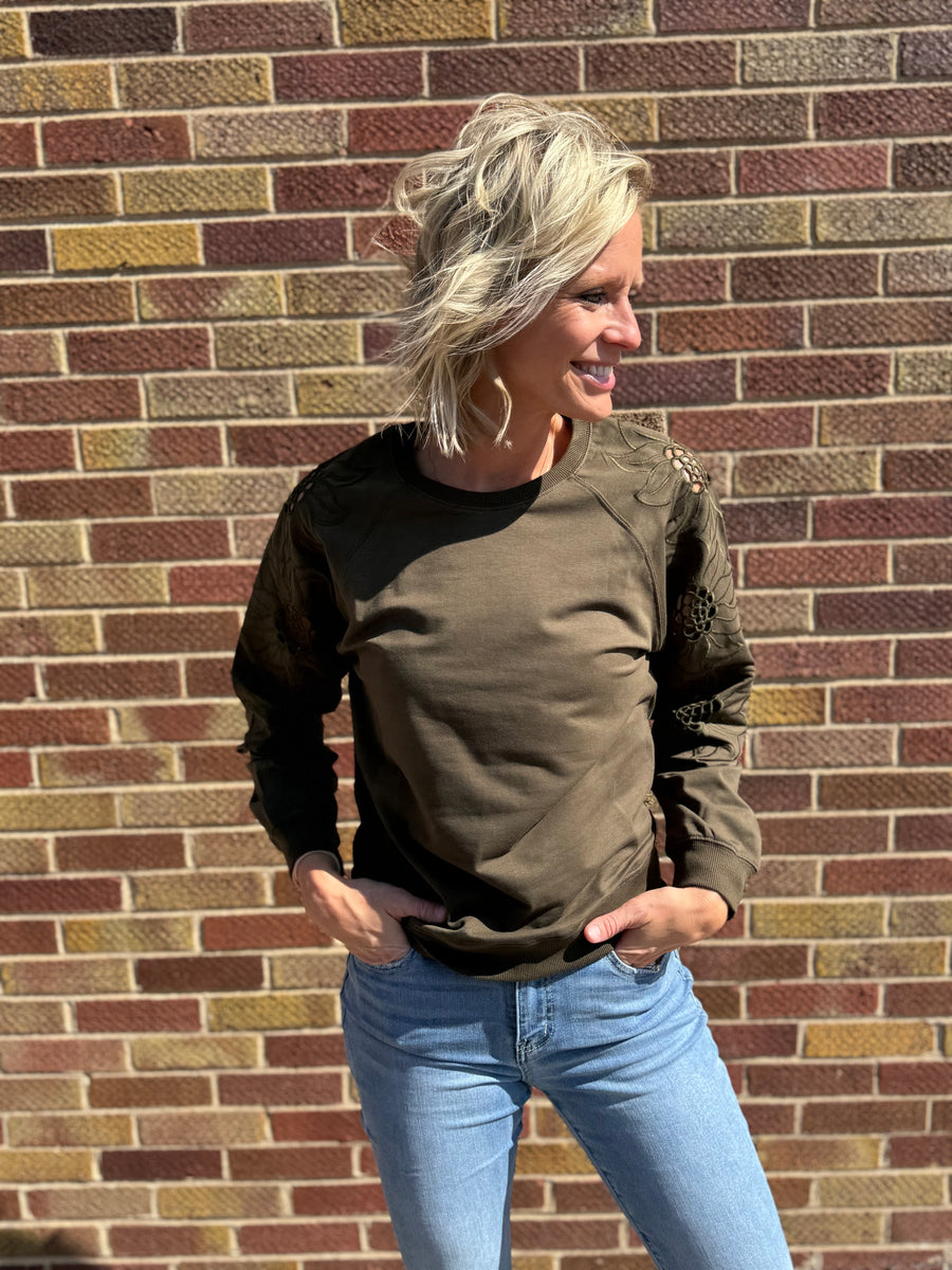 Floral Embroidered Sleeve Sweater