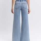 Plus High Rise Drawstring Waistband Side Slit Wide Leg Vervet Jeans