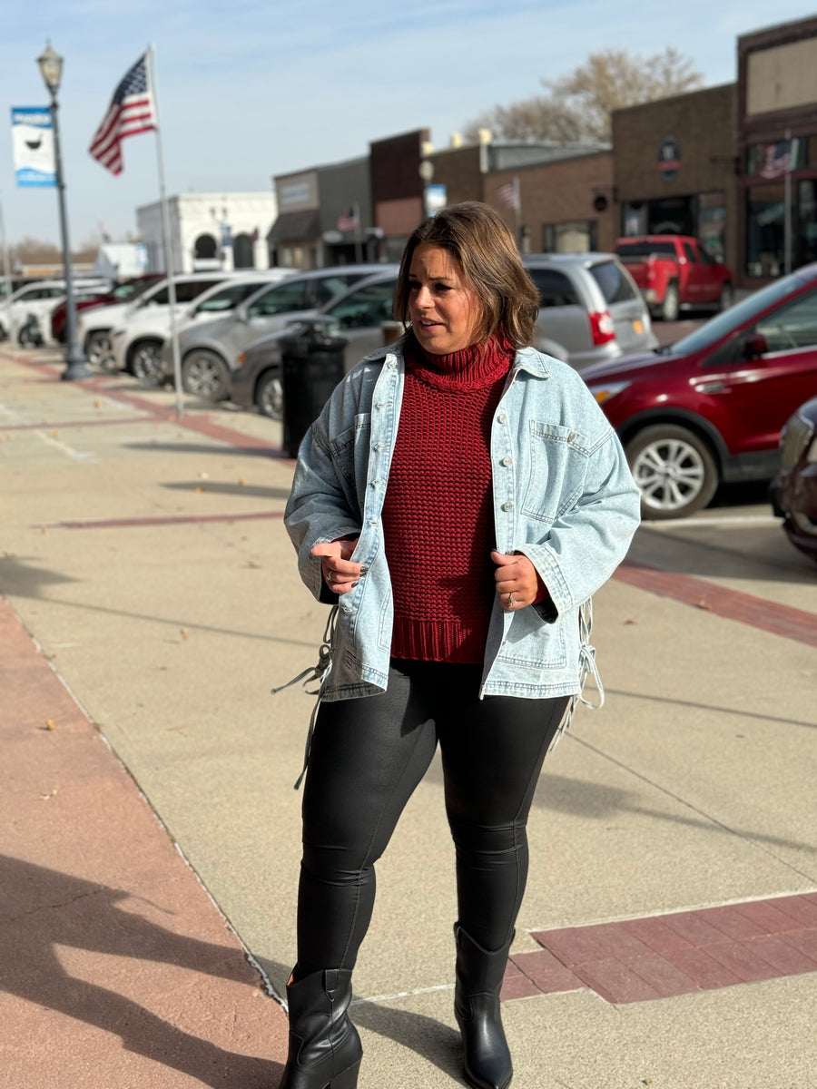 Side Tie Oversized Denim Jacket