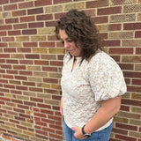 Floral Textured Balloon Sleeve Top