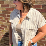 Plus Stripe Collared Button Down Shirt