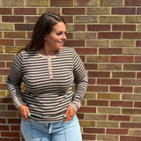 Stripe Button Up Long Sleeve Henley
