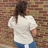 Floral Textured Balloon Sleeve Top