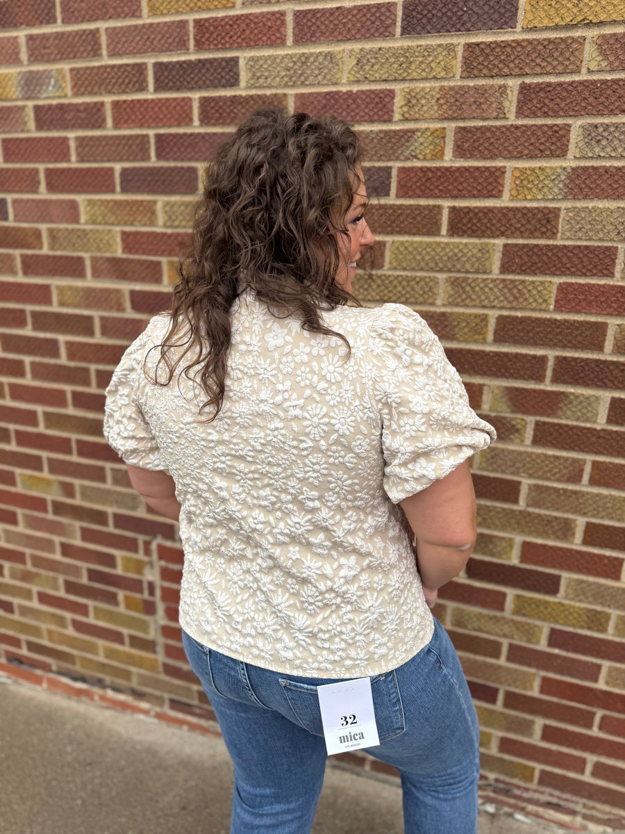 Floral Textured Balloon Sleeve Top