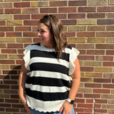 Plus Bold Stripe Sweater Top w/Ruffled Sleeve