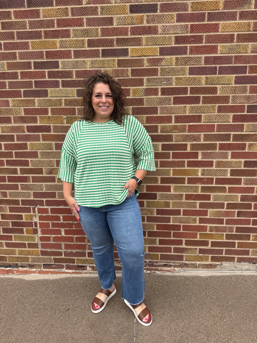Textured Stripe Contrast Stitch Top