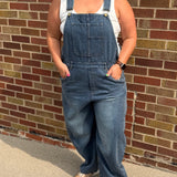 Plus Vintage Washed Denim Barrell Overalls