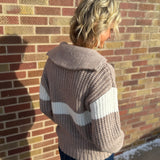 Contrast Stripe Half Zip Knit Sweater