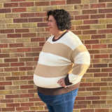 Plus Round Neck Striped Color Block Sweater