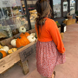 Long Sleeve Patchwork Floral Flared Mini Dress