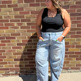 Plus Denim Cropped Barrel Pants