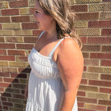 Plus Stripe Empire Waist Tiered Midi Dress