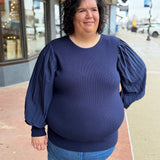 Plus Pleated Long Sleeve Knit Top